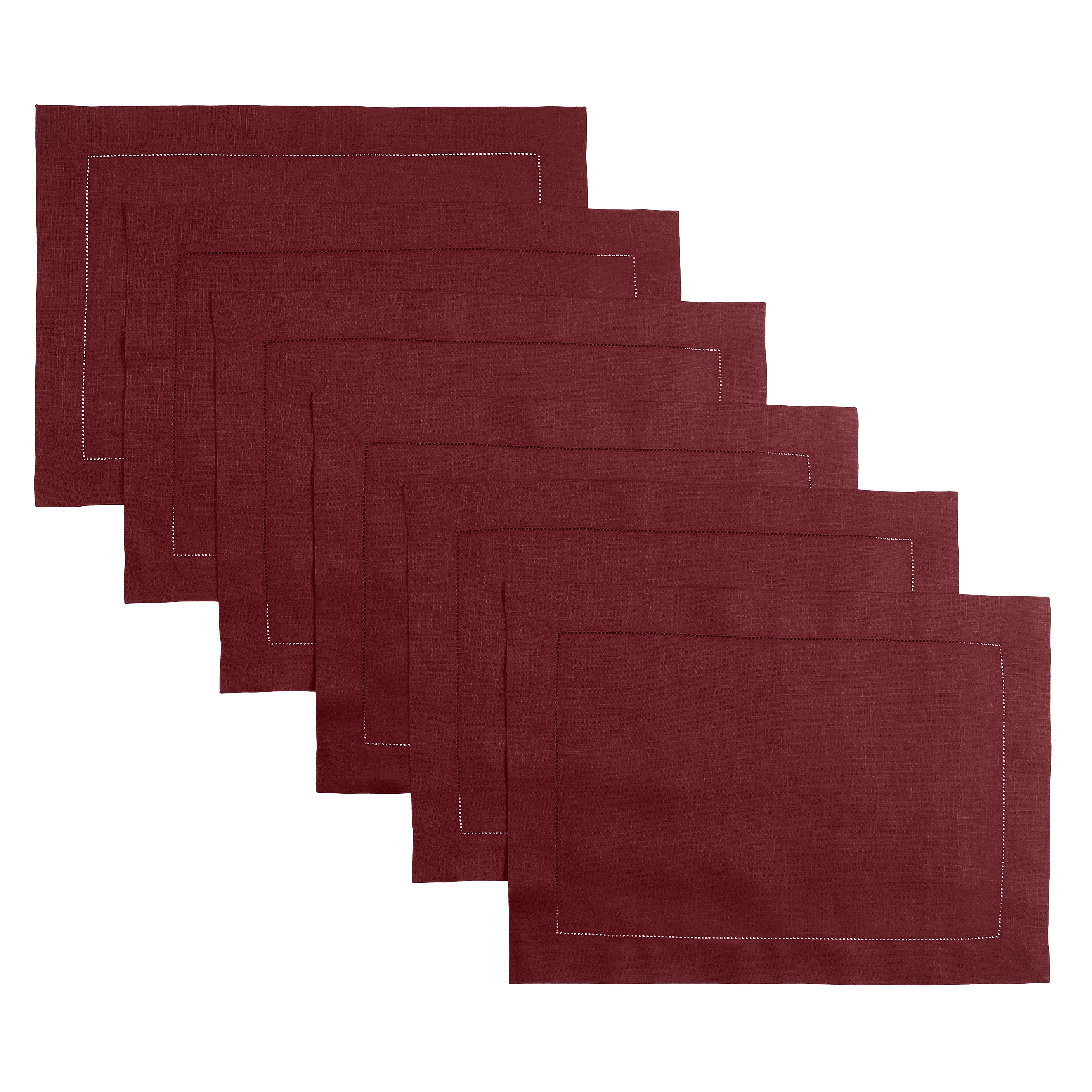 Dark Red Linen Placemats, Hemstitch, 14 x 19 inch, 6 pcs