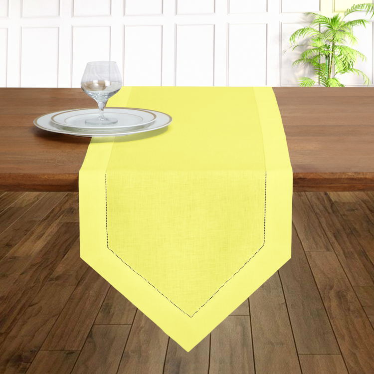 Diamond Linen Table Runner - Lemon Yellow