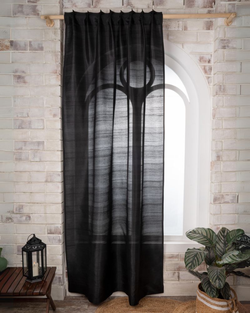 Black Silk Look Top Pinch Pleat Curtains | 1 Panel