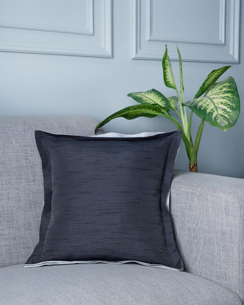 Charcoal Grey Border Design Square Cushion Cover | Set of 4