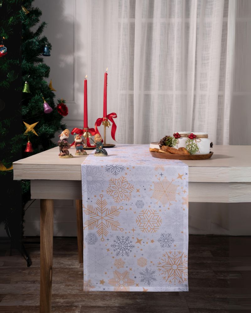 Snowflake Raw Silk Textured Table Runner - Christmas Print