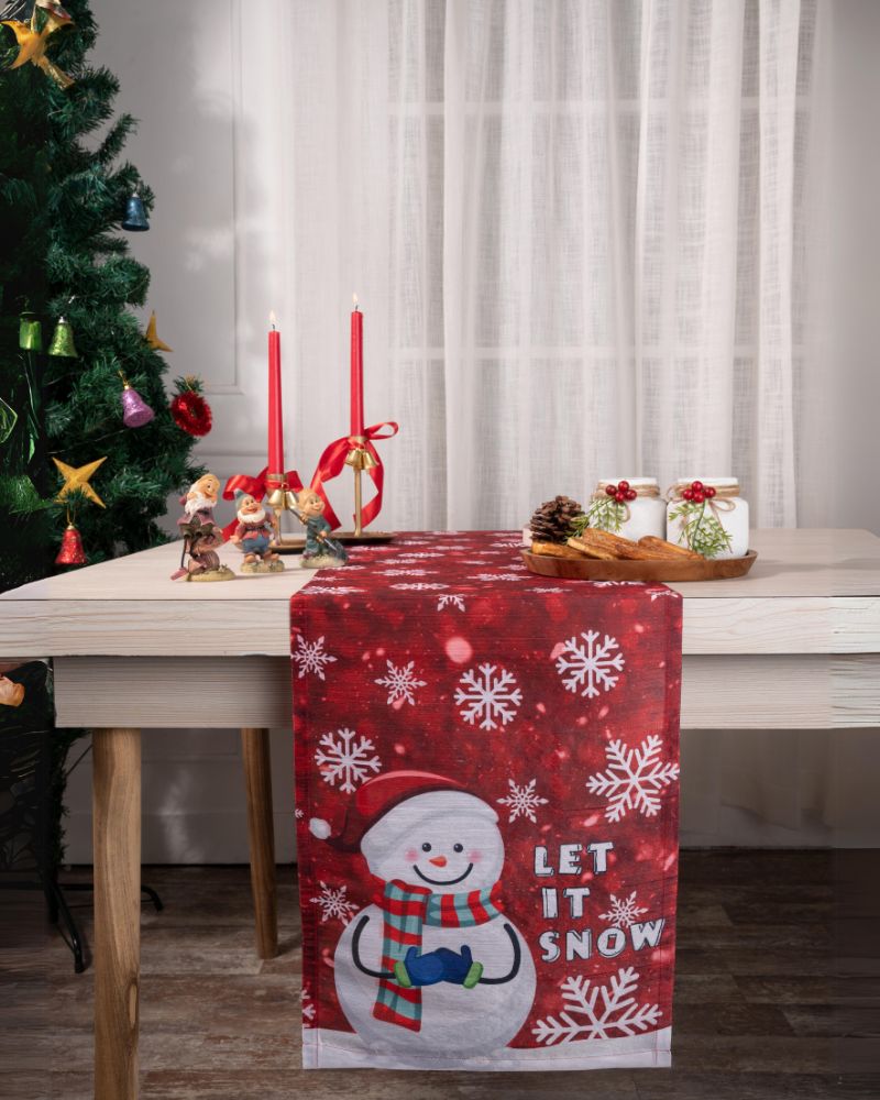 Let It Snow Raw Silk Textured Table Runner - Christmas Print