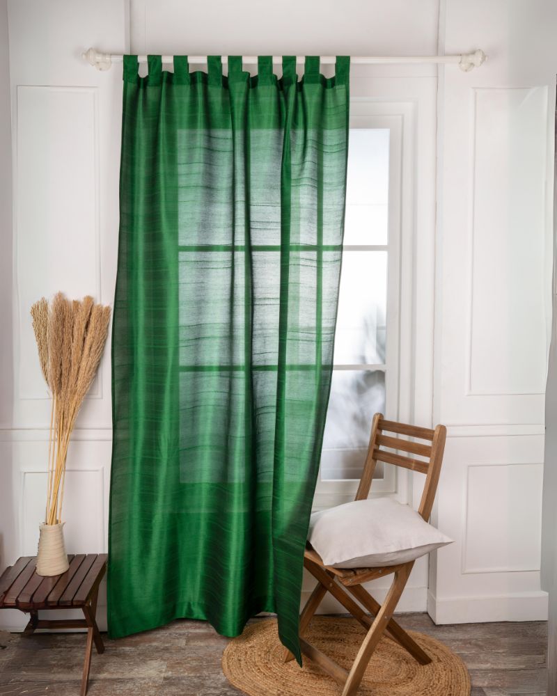 Emerald Green Silk Tab Top Look Curtains | 1 Panel