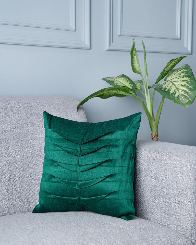 Emerald Green Folded Design Square Cushion | Set of 4