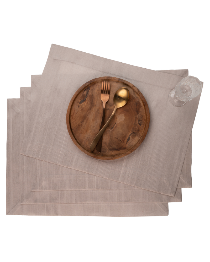 Natural Raw Silk Textured Placemats 14 x 19 Inch Set of 4 - Mitered Corner