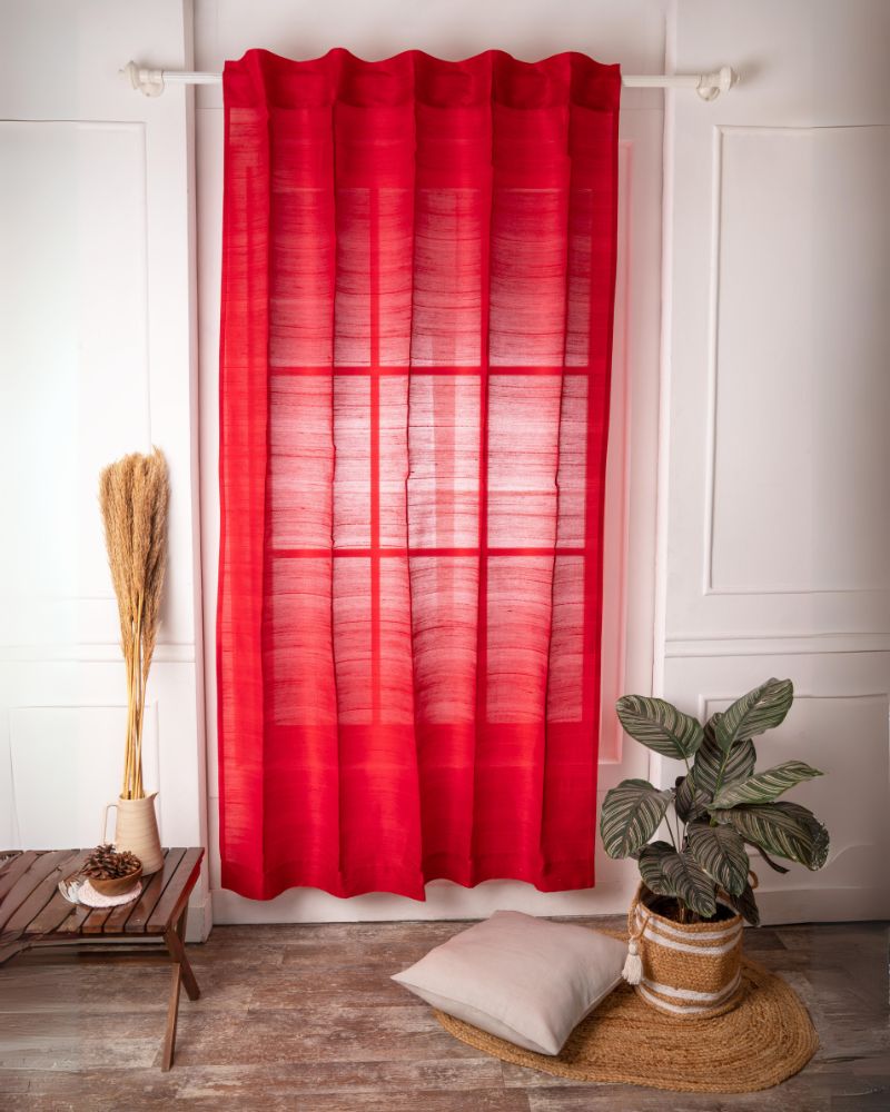 Red Silk Look Pinch Pleat Curtains | 1 Panel