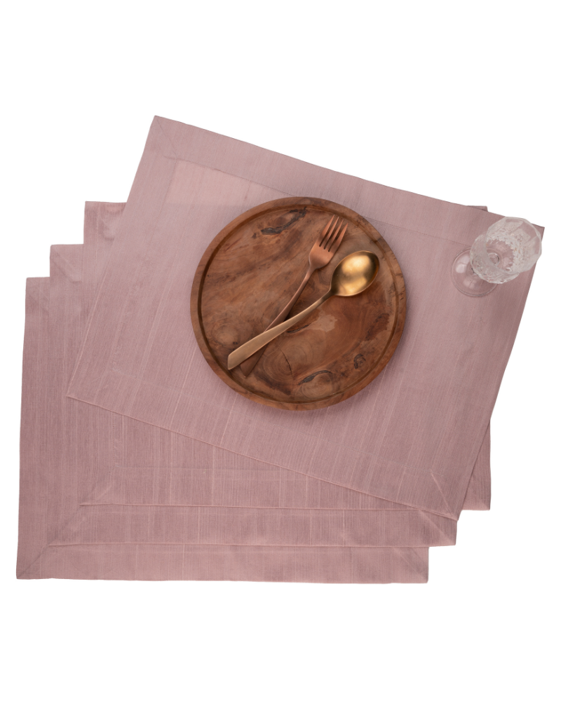 Rose Gold Raw Silk Textured Placemats 14 x 19 Inch Set of 4 - Mitered Corner