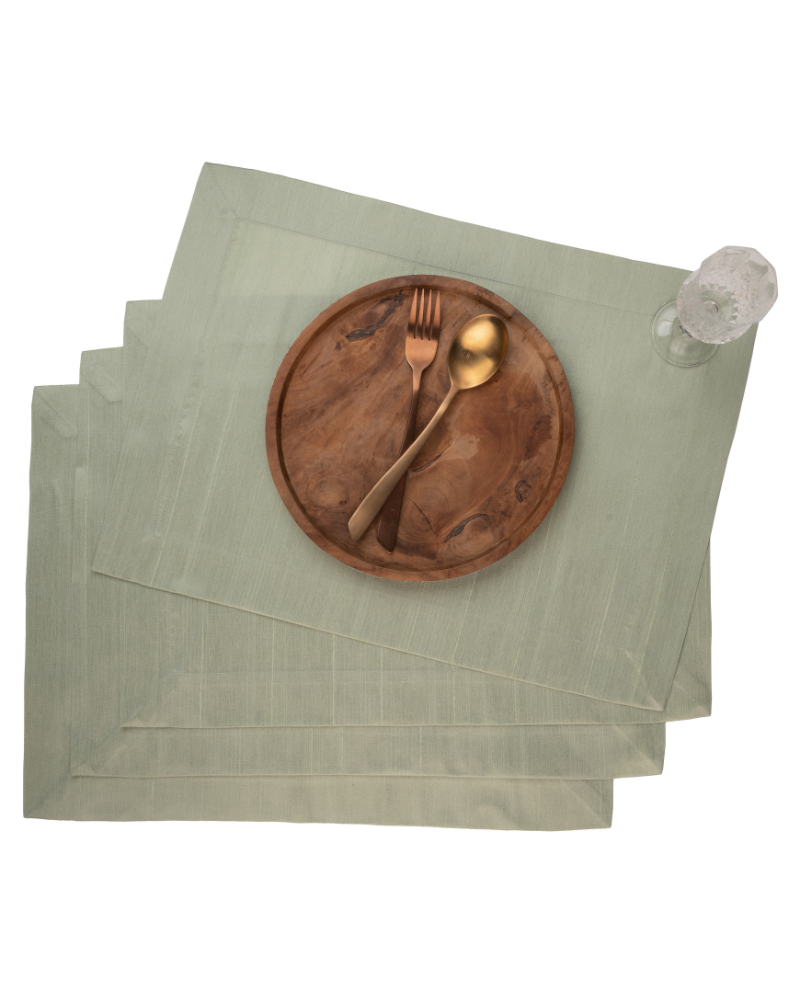 Sage Green Raw Silk Textured Placemats 14 x 19 Inch Set of 4 - Mitered Corner