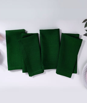 Eden Green Linen Look Recycled Fabric Mitered Corner Dinner Napkins