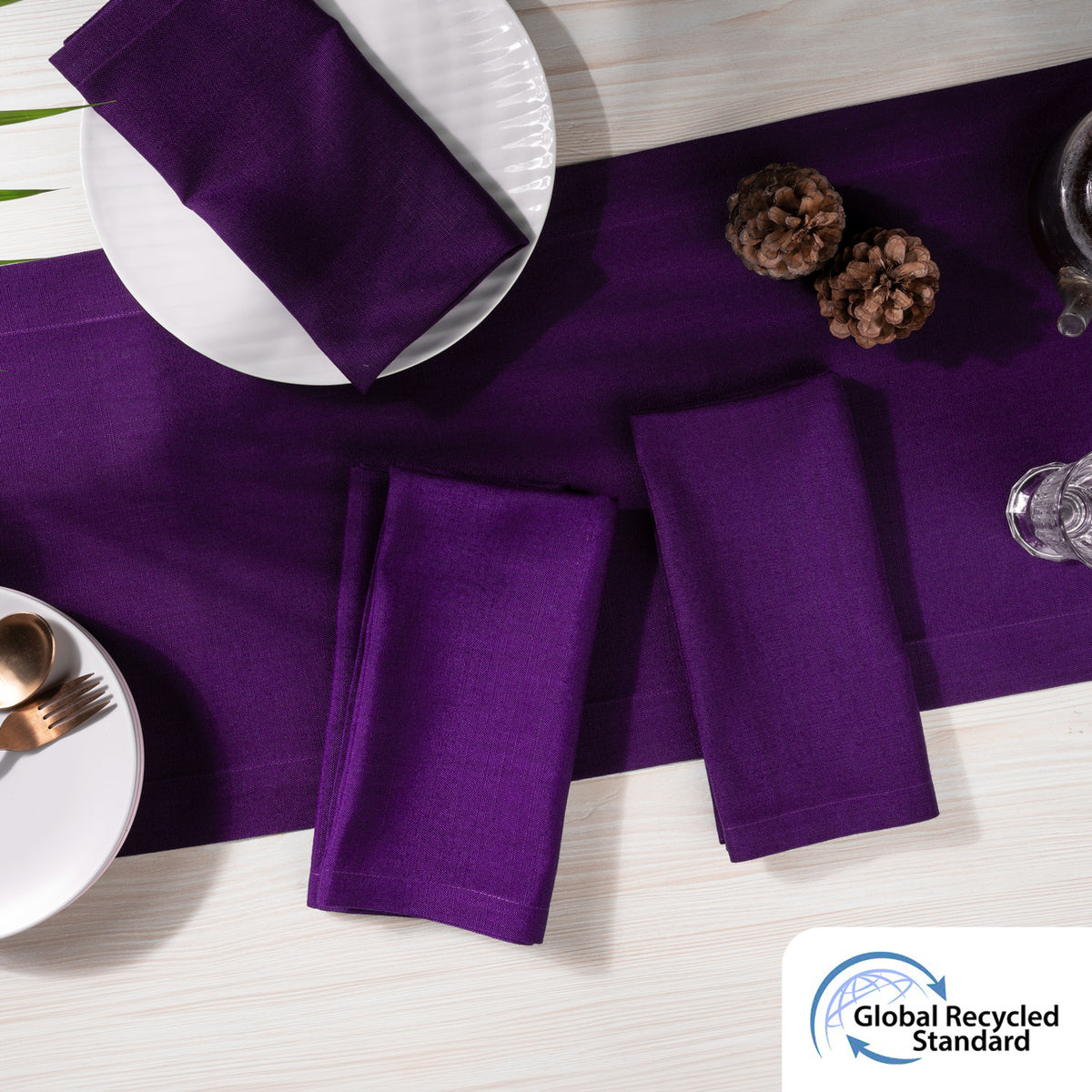 Purple Linen Textured Dinner Napkins 20 x 20 Inch Set of 4 - Mitered Corner