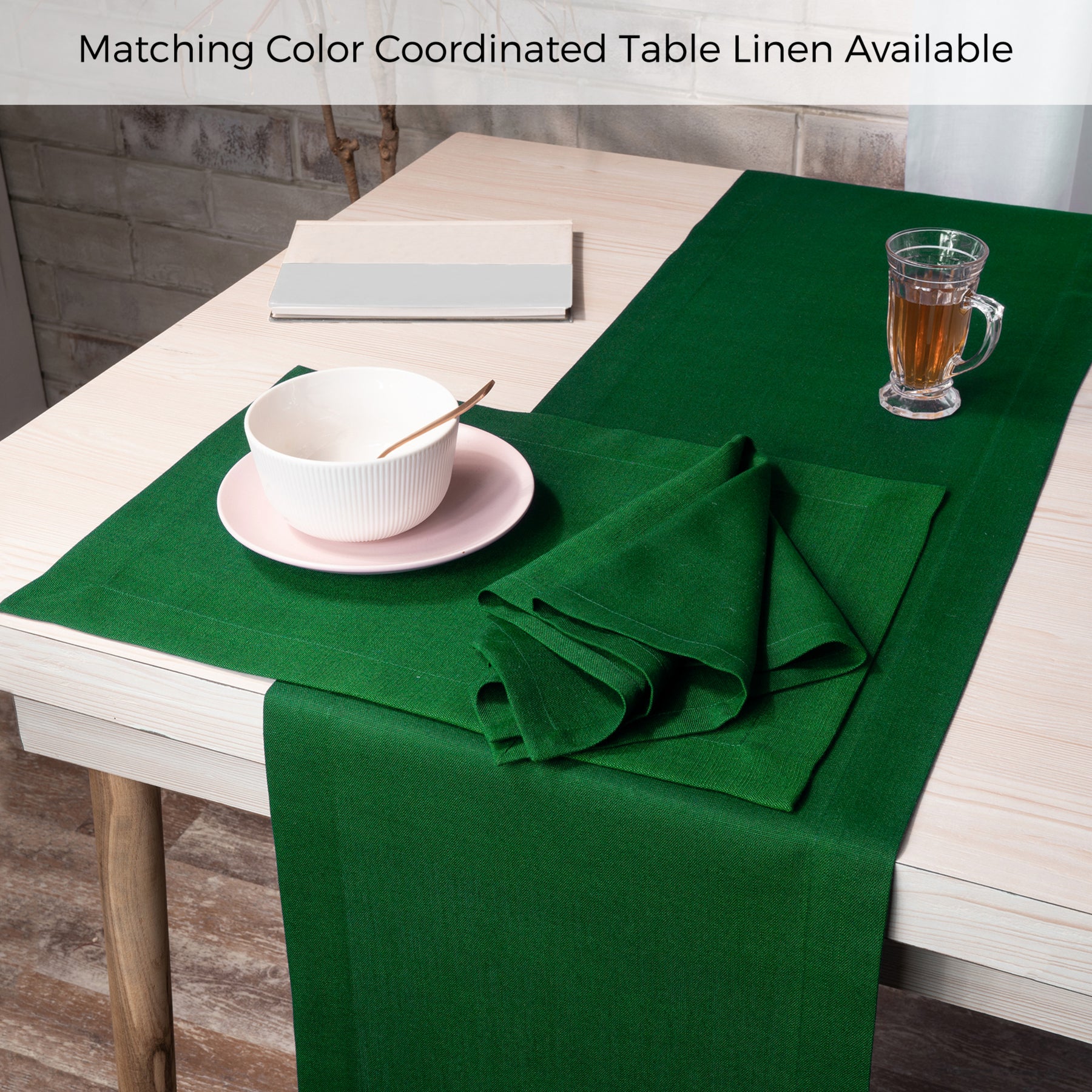Eden Green Linen Look Recycled Fabric Mitered Corner Dinner Napkins