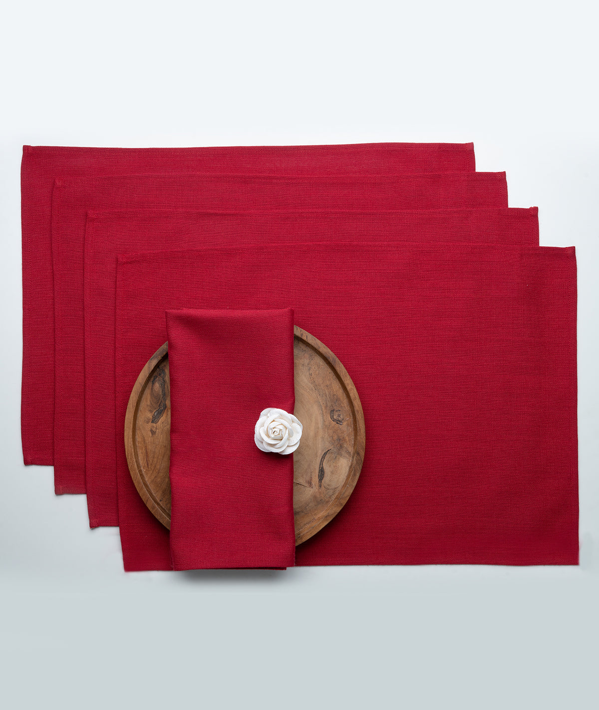 Red Linen Textured Placemats 13 x 18 Inch Set of 4 - Plain