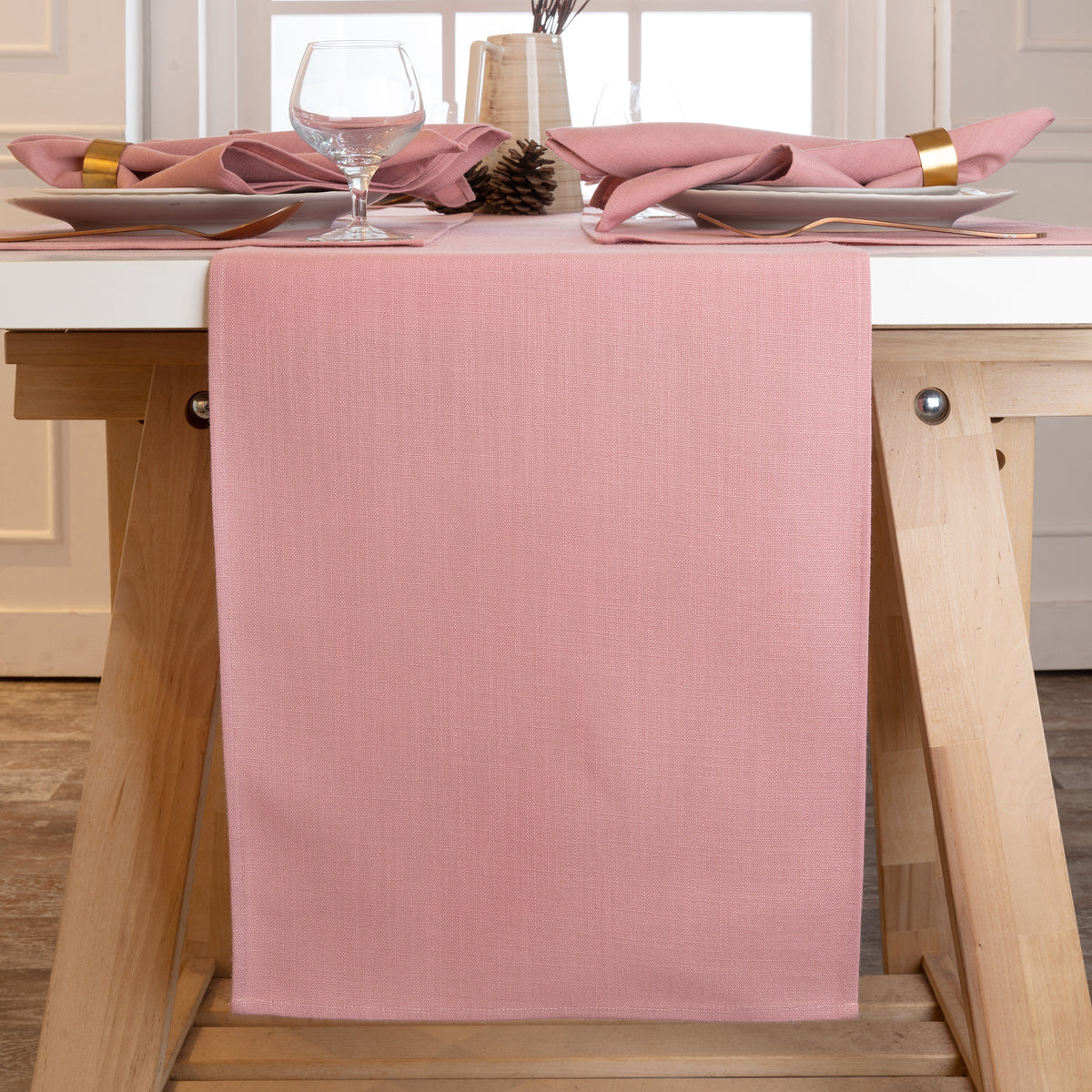 Dusty Pink Faux Linen Table Runner - Plain