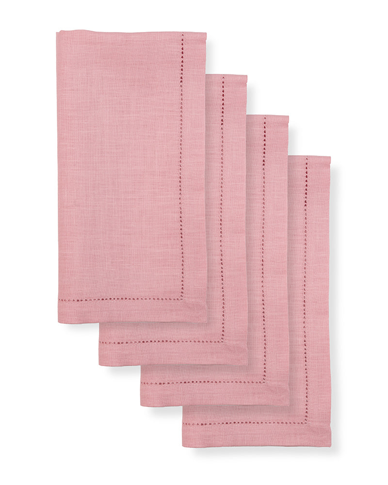 Dusty Pink Linen Dinner Napkins 20 x 20 Inch Set of 4 - Hemstitch