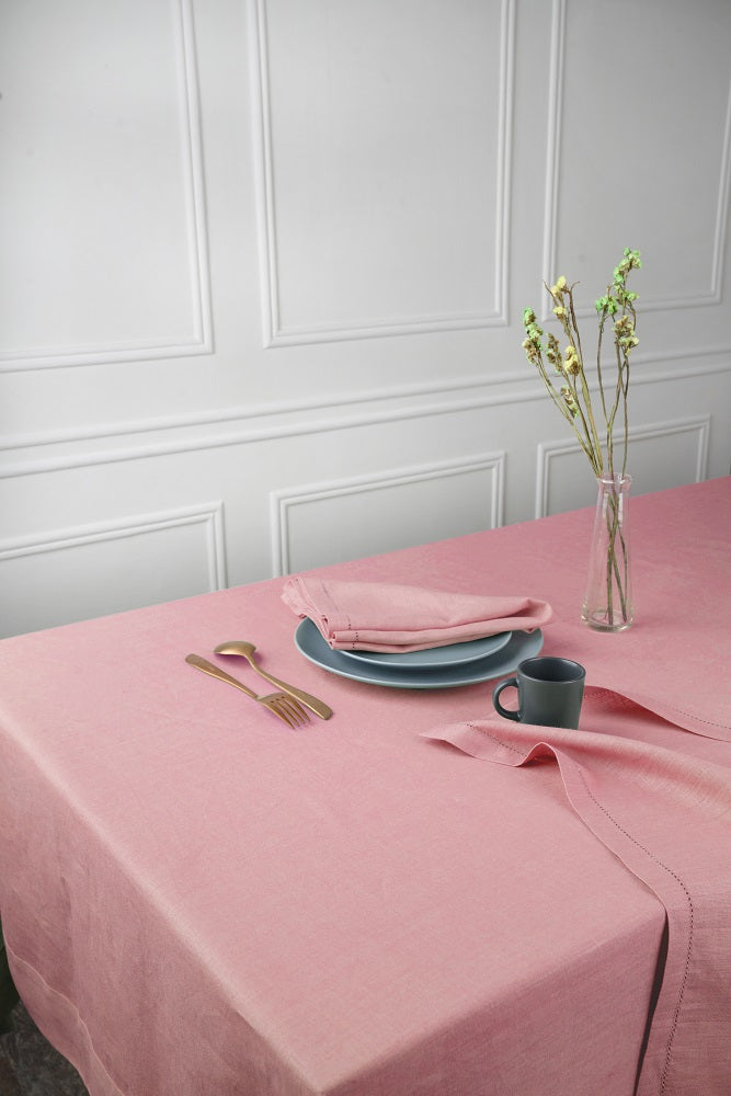 Dusty Pink Linen Tablecloth, Hemmed