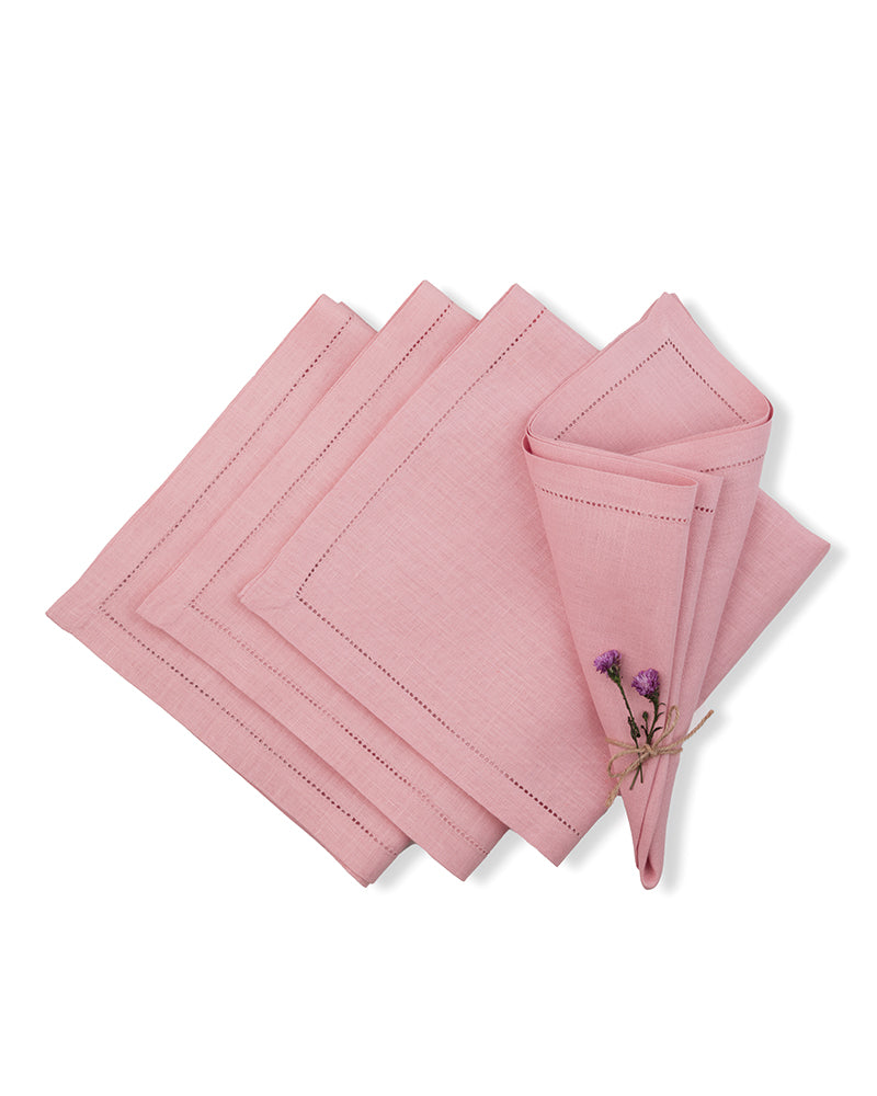 Dusty Pink Linen Dinner Napkins 20 x 20 Inch Set of 4 - Hemstitch
