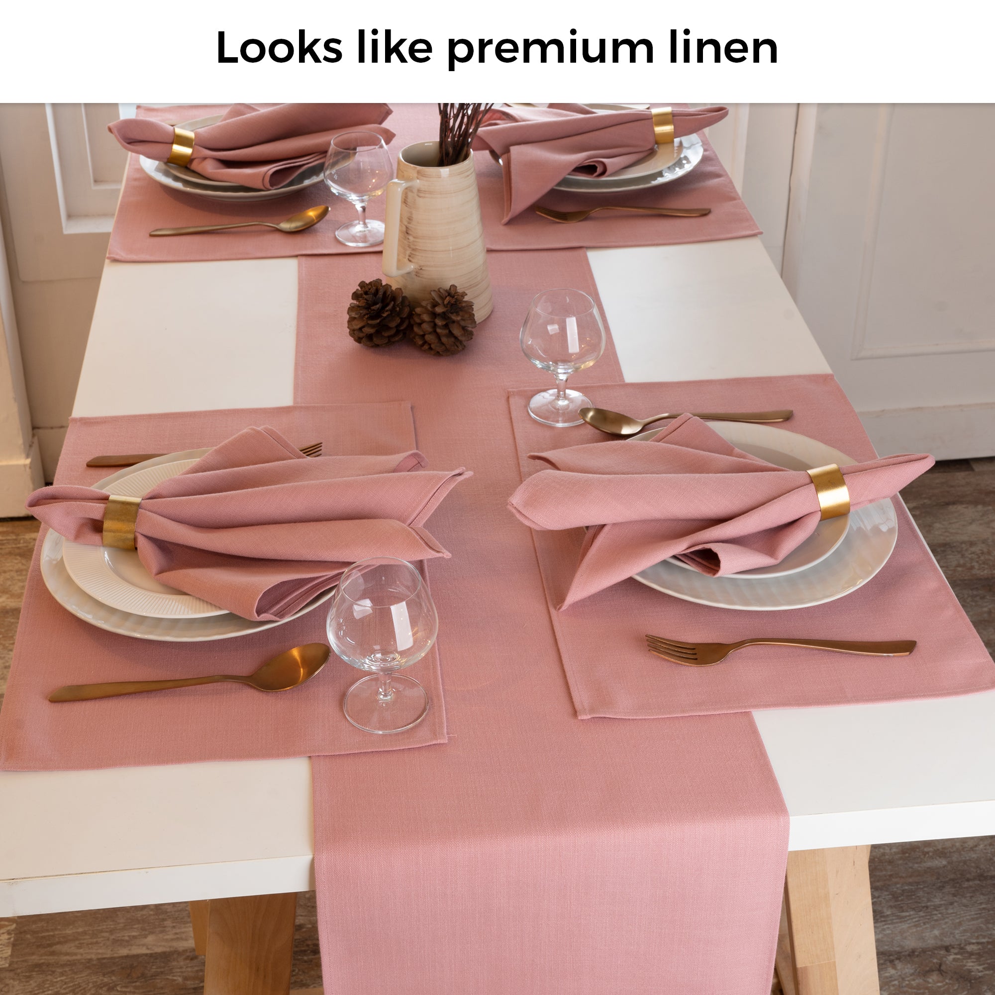 Dusty Pink Table Runner, Faux Linen, Plain