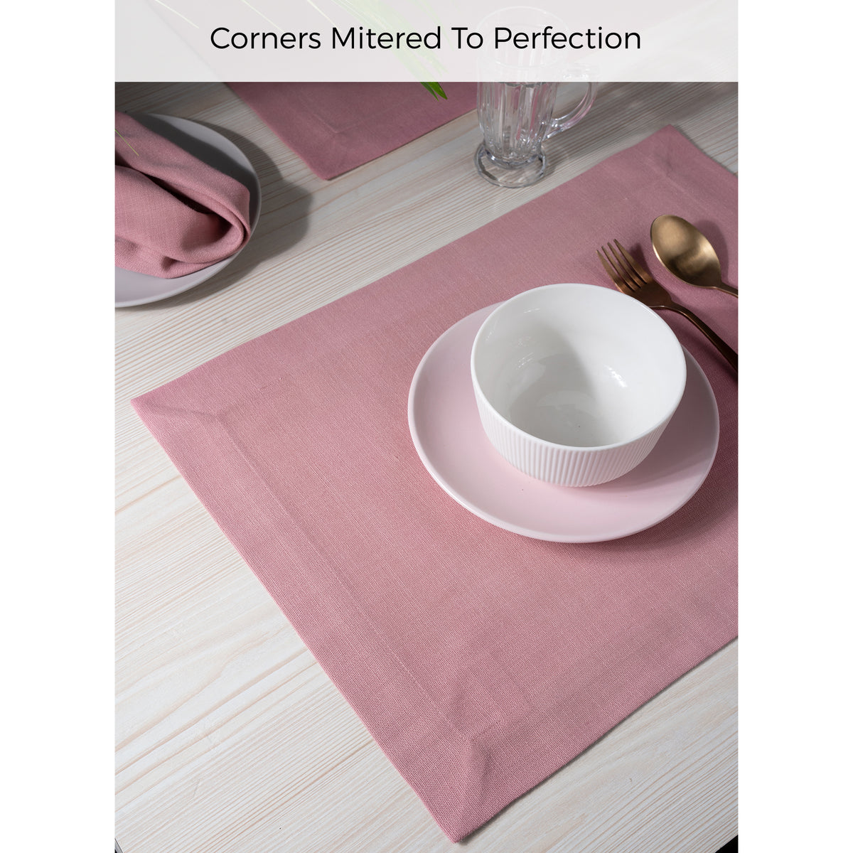 Dusty Pink Linen Textured Placemats 14 x 19 Inch Set of 4 - Mitered Corner