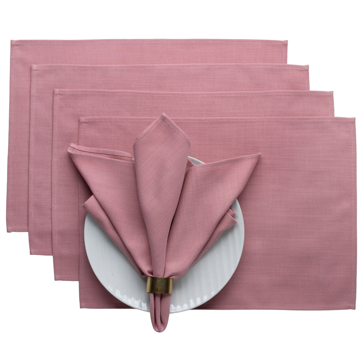 Dusty Pink Faux Linen Placemats 13 x 18 Inch Set of 4 - Plain