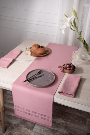 Blush Pink Linen Look Recycled Fabric Hand Hemstitch Table Runner