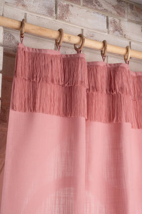 Dusty Pink Linen Look Double Fringe Curtains | 1 Panel