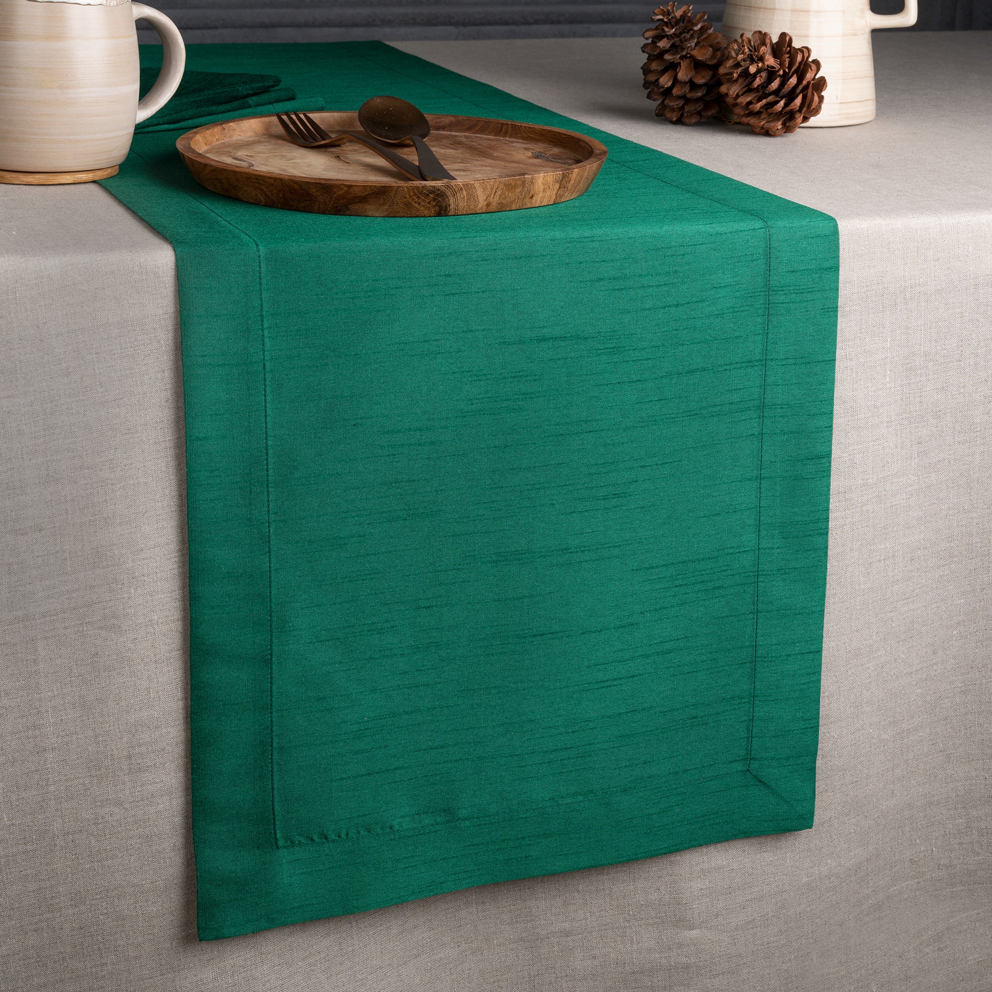 Emerald Green Table Runner, Vegan Silk, Mitered Corner