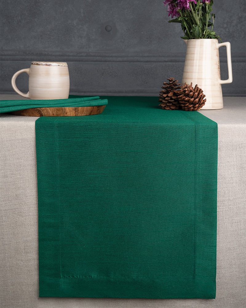 Emerald Green Silk Textured Table Runner - Mitered Corner