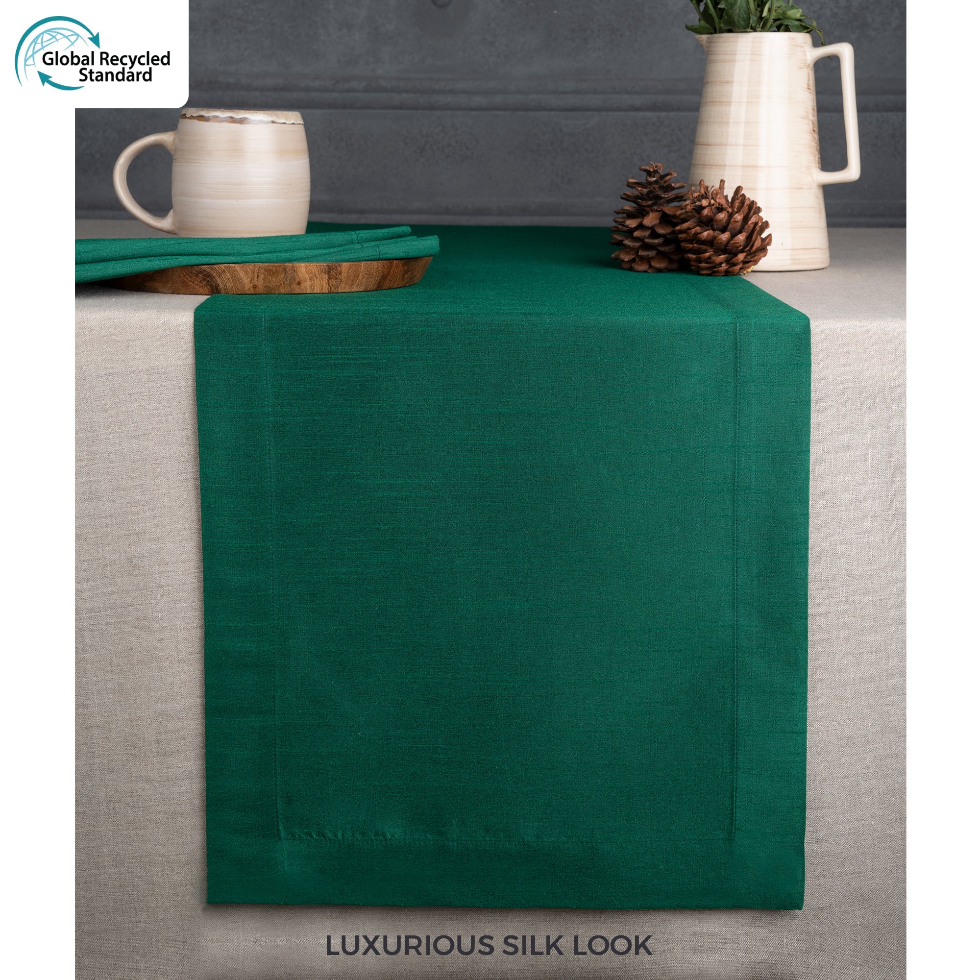 Emerald Green Table Runner, Vegan Silk, Mitered Corner