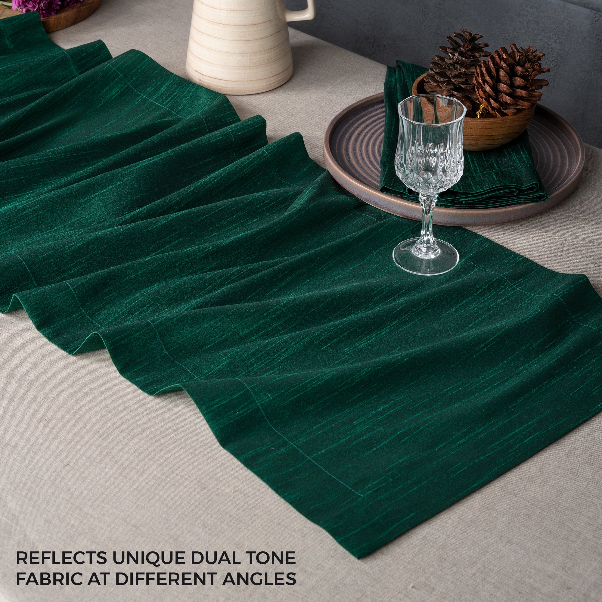 Emerald Green Table Runner, Vegan Silk, Mitered Corner