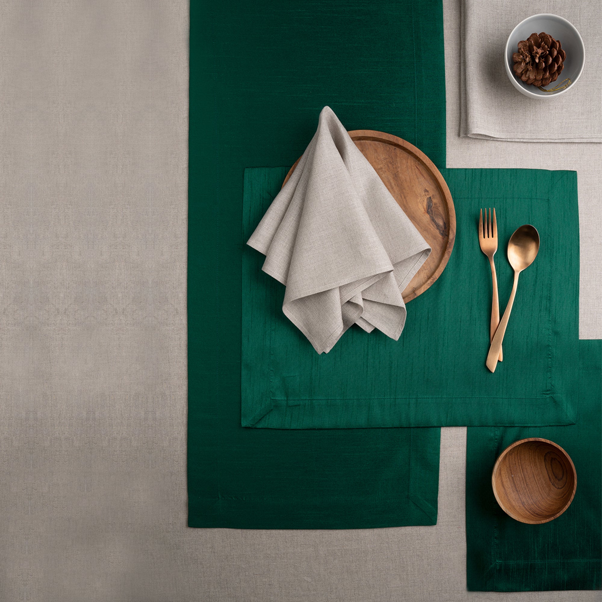 Emerald Green Table Runner, Vegan Silk, Mitered Corner