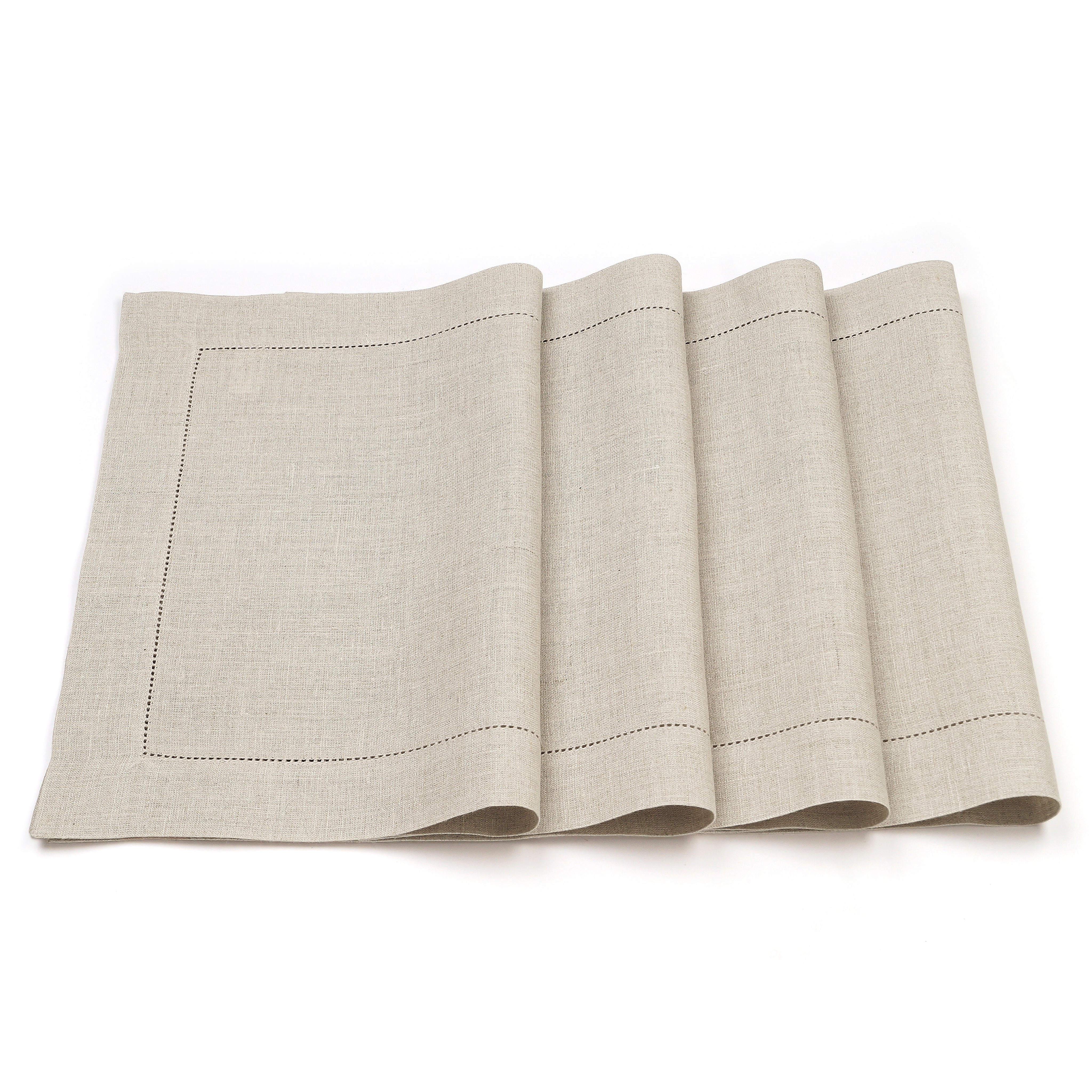 Natural Linen Placemats, Hemstitch, 14 x 19 inch, 4 pcs