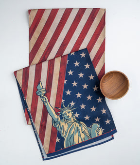 Statue Of Liberty Linen Textured Table Runner - 4th July Print