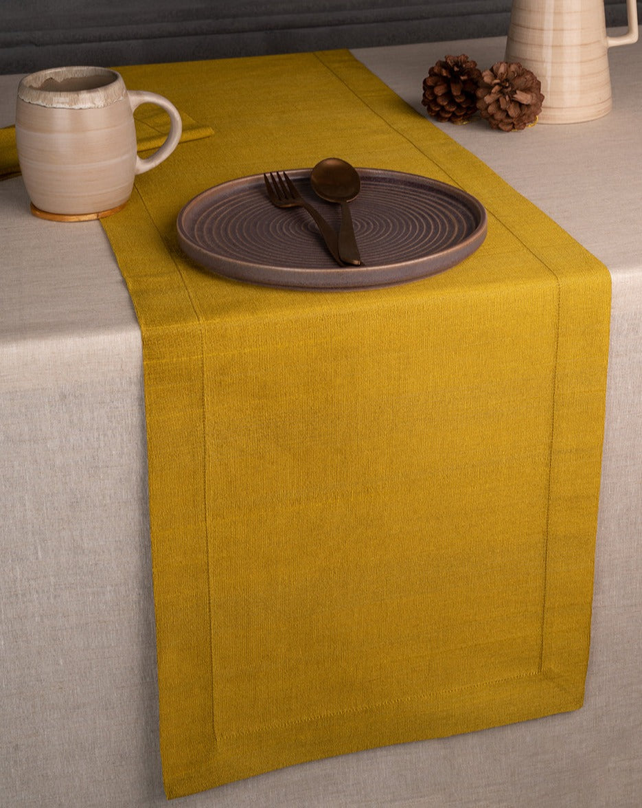Gold Raw Silk Textured Table Runner - Mitered Corner