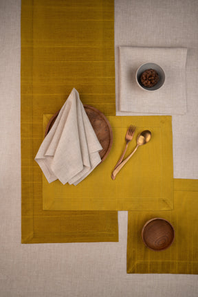 Gold Raw Silk Textured Placemats 14 x 19 Inch Set of 4 - Mitered Corner