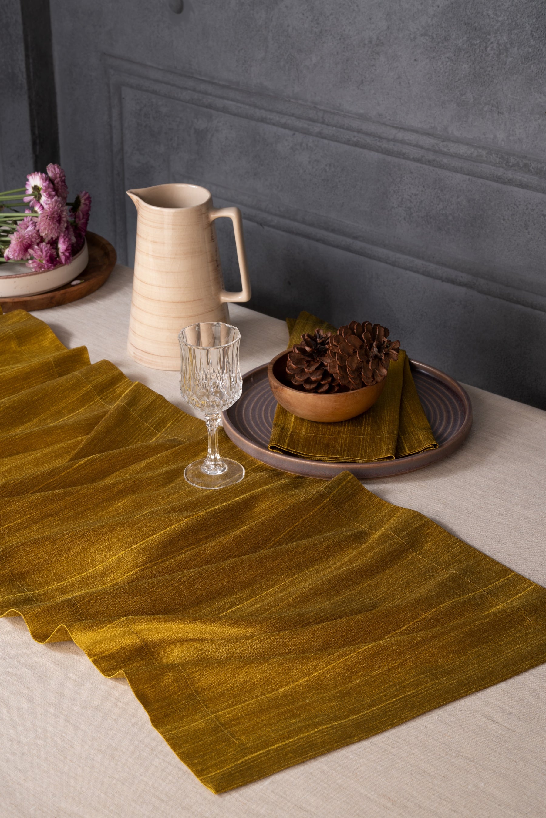 Gold Raw Silk Look Recycled Fabric Table Runner
