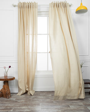Beige Linen Rod Pocket Curtain, with Back Tab Hang - Handcrafted