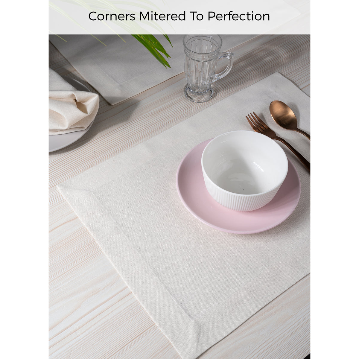 Ivory Linen Textured Placemats 14 x 19 Inch Set of 4 - Mitered Corner