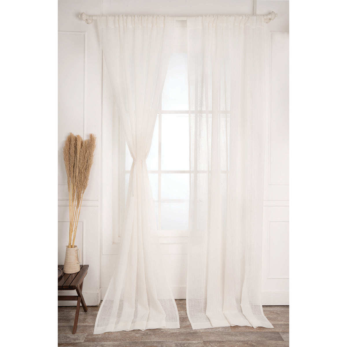 Ivory Jute Textured Curtain | Set of 2 Panels