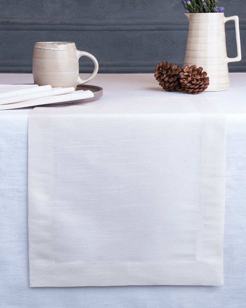 Ivory Beige Silk Textured Table Runner - Mitered Corner