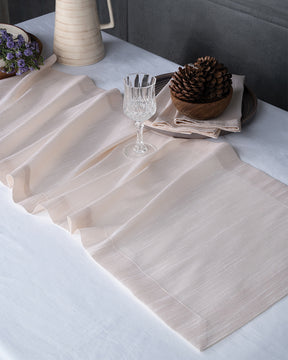Ivory Beige Silk Textured Table Runner - Mitered Corner