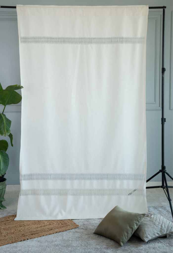 Ivory Linen Look Hand Hemstitch Curtain | 1 Panel