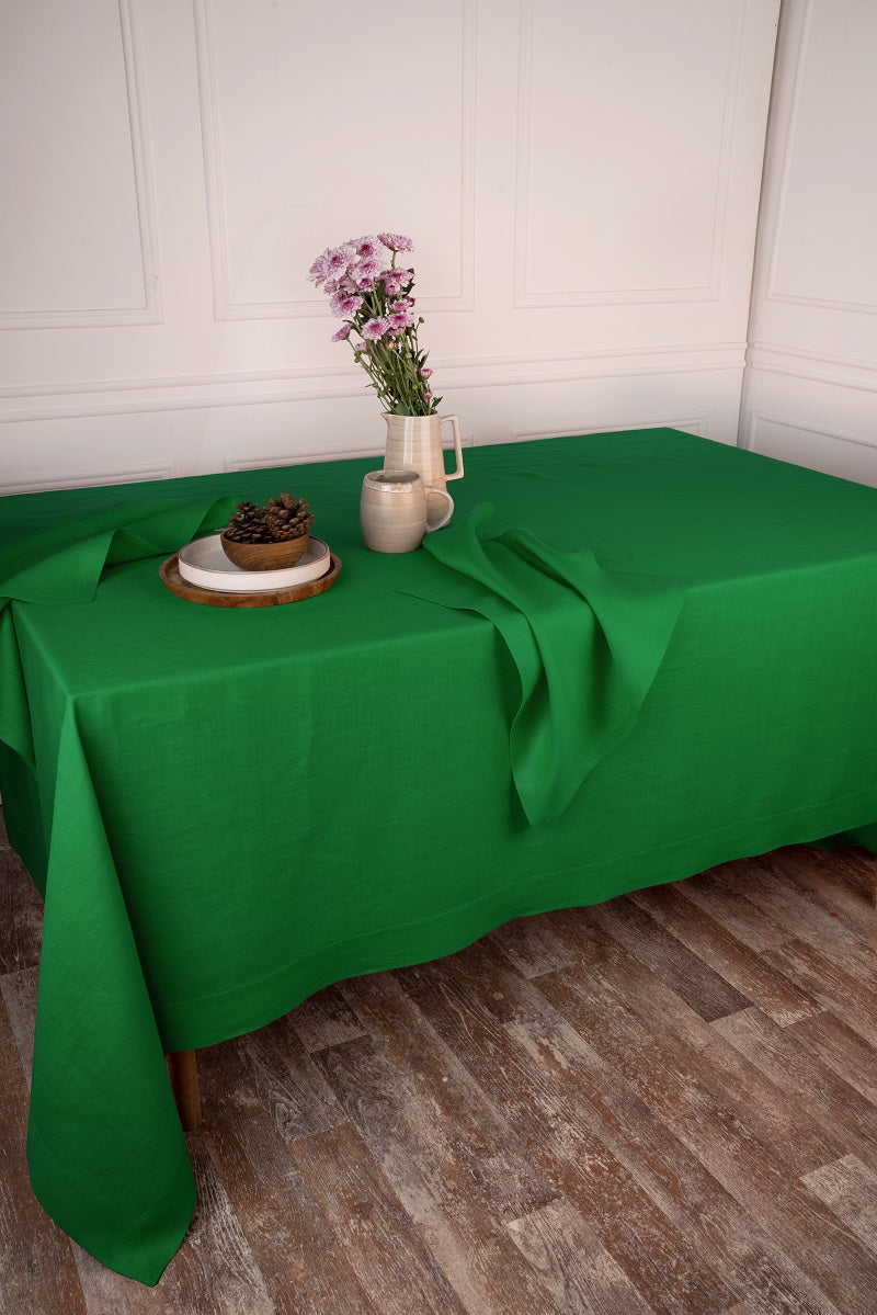 Kelly Green Linen Tablecloth - Hemmed