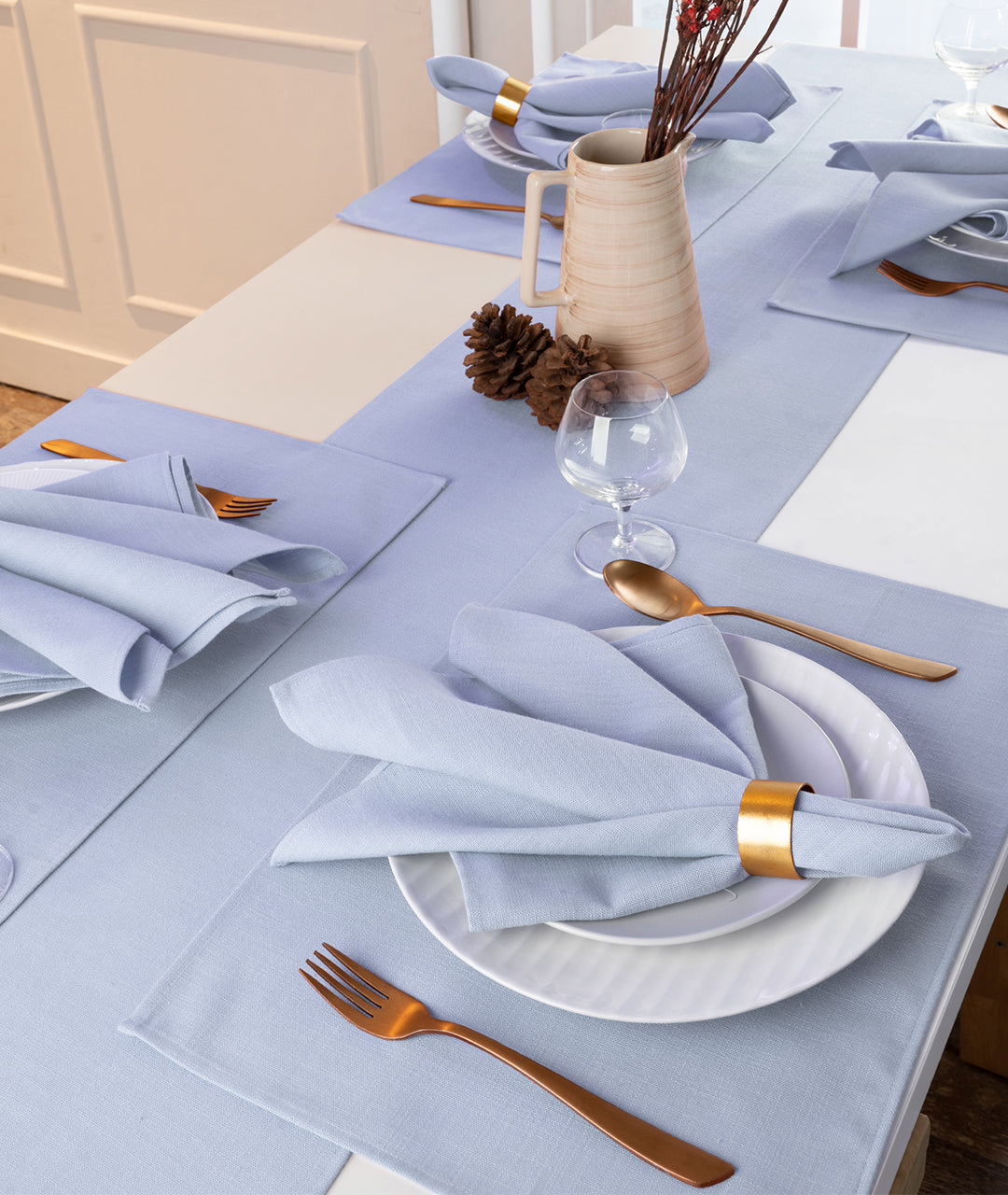 Light Blue Recycled Polyester Table Runner