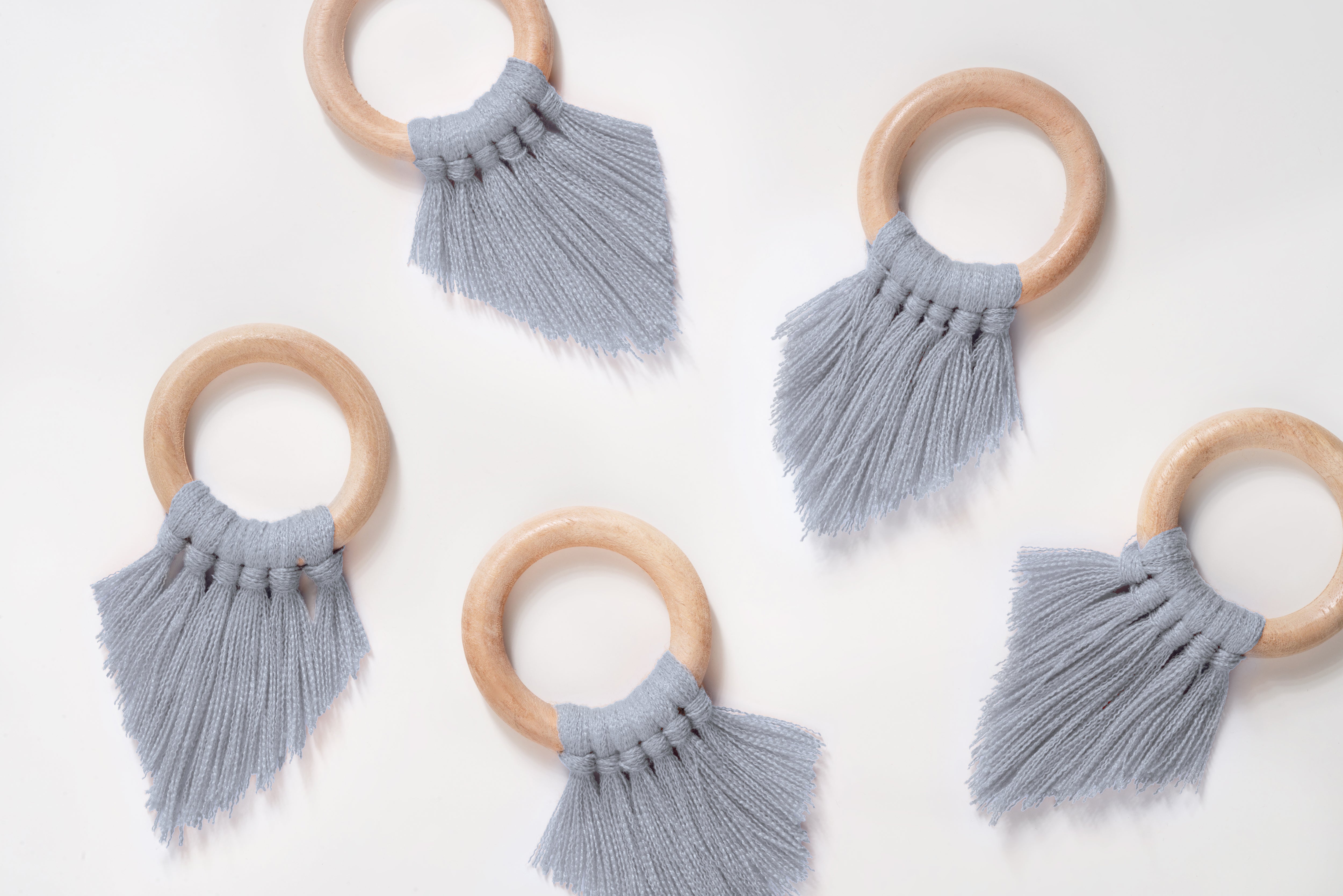 Light Grey Napkin Rings With Fringe