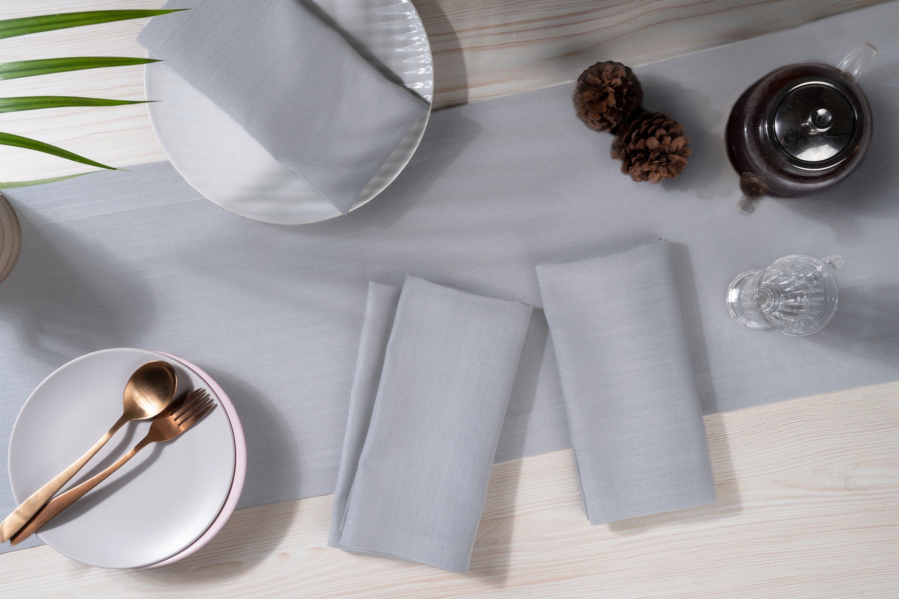 Light Grey Linen Look Recycled Fabric Mitered Corner Dinner Napkins