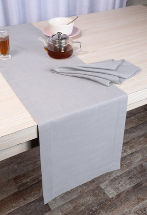 Light Grey Linen Textured Table Runner - Mitered Corner