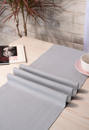 Light Grey Linen Look Recycled Fabric Mitered Corner Table Runner