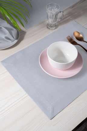 Light Grey Linen Look Recycled Fabric Mitered Corner Placemats
