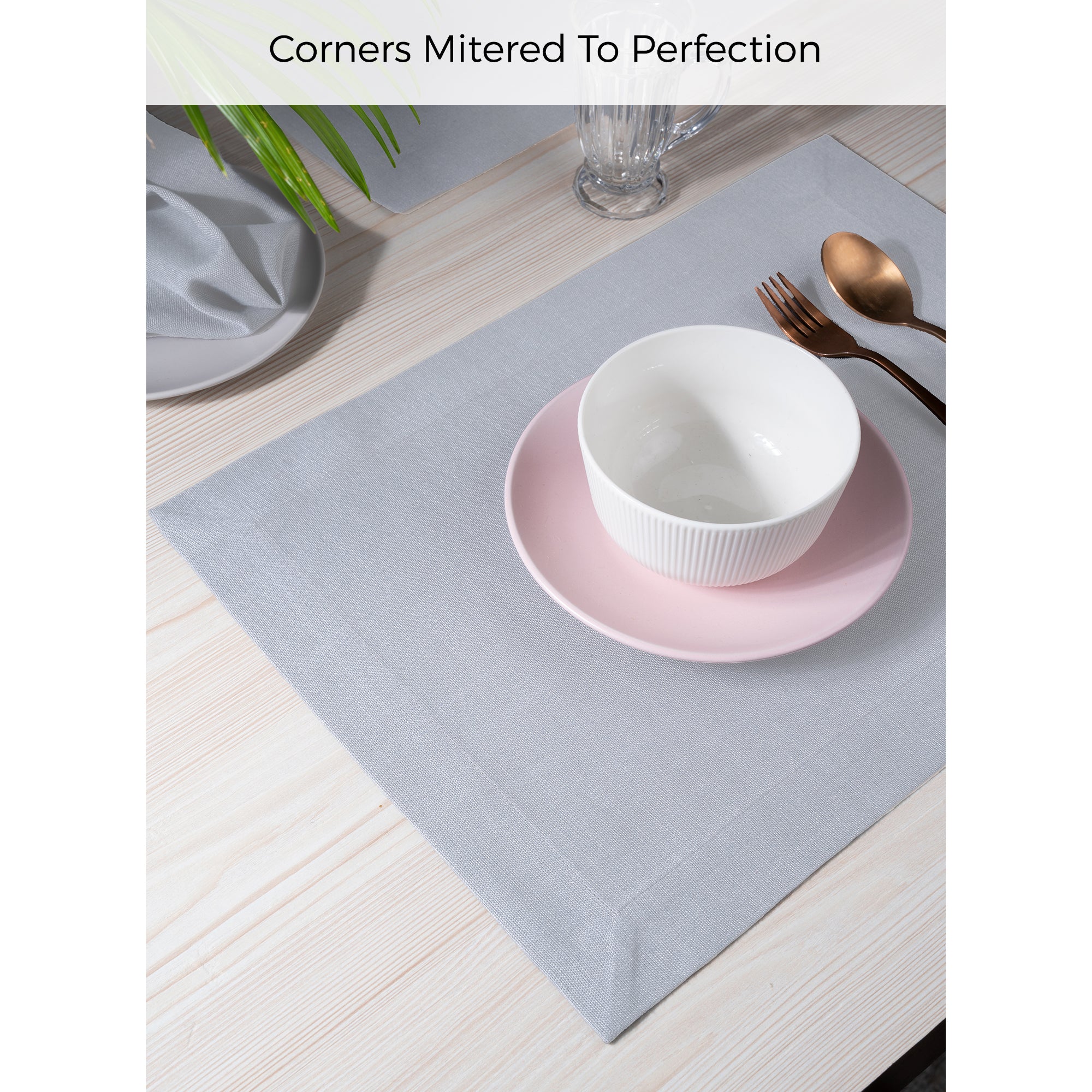 Light Grey Faux Linen Placemats, Mitered Corner, 14 x 19 inch, 4 pcs