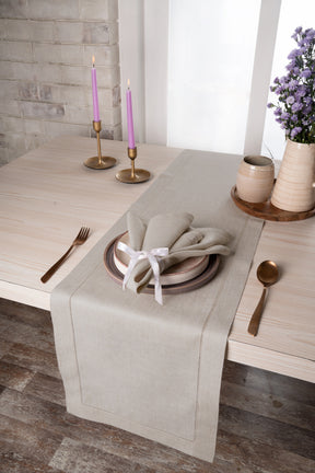 Light Natural Linen Table Runner - Hemstitch